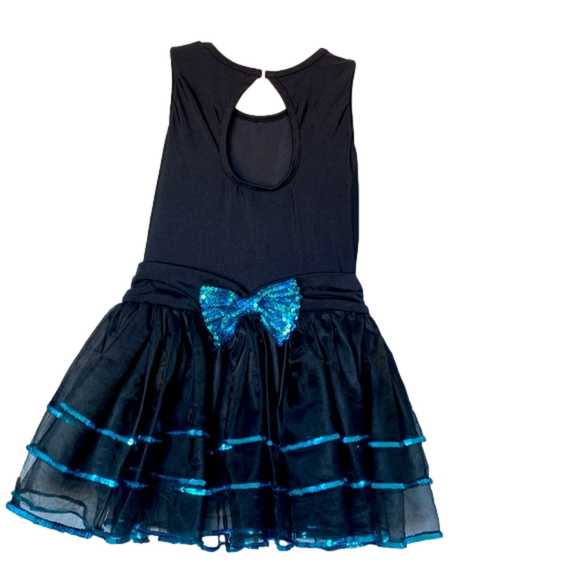Peacock Blue Sequin Dance Costume LC – Girls Large Child Jazz Dress - Picture 5 of 8